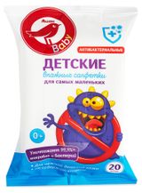 Изображение товара Влажные салфетки детские АШАН Красная птица антибактериальные, 20 шт