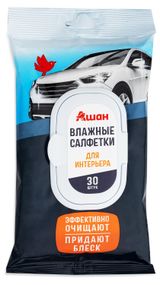 Изображение товара Влажные салфетки АШАН Красная птица для интерьера автомобиля, 30 шт