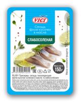 Изображение товара Сельдь VICI слабосоленая в масле филе-кусочки, 150 г