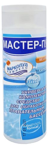 Изображение товара Средство для очистки бассейна «Маркопул Кемиклс» Мастер-пул универсальное жидкое безхлорное 3 в 1, 200 мл