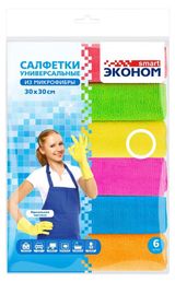Изображение товара Салфетка для уборки Эконом smart из микрофибры 30x30 см, 6 шт