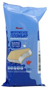 Изображение товара Мороженое пломбир АШАН Красная птица ванильный на вафлях БЗМЖ, 80 г