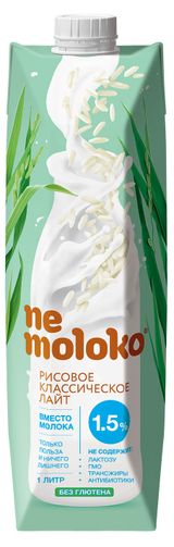 Изображение товара Напиток рисовый Nemoloko Лайт для детей старше 3х лет без глютена 1,5%, 1 л
