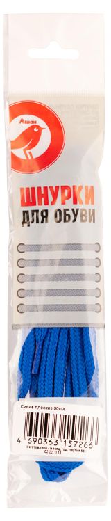 Изображение товара Шнурки для обуви АШАН Красная птица плоские синие, 90 см