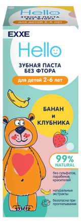 Изображение товара Зубная паста детская EXXE Hello банан клубника 2+, 50 мл
