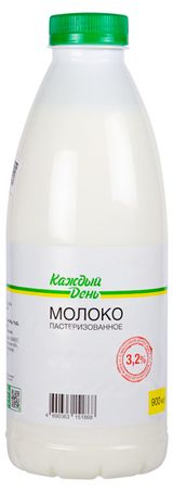 Изображение товара Молоко пастеризованное питьевое «Каждый день» 3,2% БЗМЖ охлажденное, 0,9 л