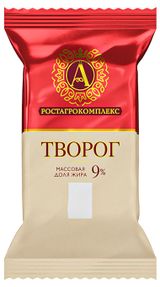 Изображение товара Творог «А.Ростагрокомплекс» брикет 9% БЗМЖ, 180 г