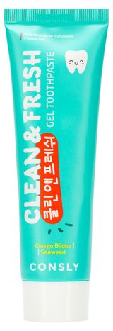 Изображение товара Зубная паста CONSLY Clean&Fresh гелевая с экстрактами гинкго билоба и морский водорослей, 105 мл
