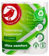 Изображение товара Бумажные полотенца АШАН Красная птица 3 слоя, 2 рулона