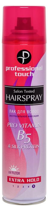 Изображение товара Лак для волос Professional Touch Pro vitamin B5 & Silk Protein экстрасильная фиксация, 265 мл