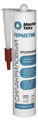 Изображение товара Герметик силакриловый MasterTeks для ванных комнат и кухни прозрачный, 290 мл