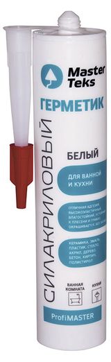 Изображение товара Герметик силакриловый MasterTeks для ванных комнат и кухни белый, 290 мл