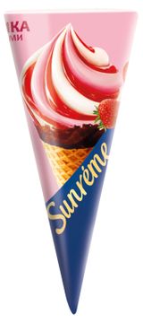 Изображение товара Мороженое Рожок Sunreme Клубника со сливками, 120 мл