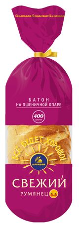 Изображение товара Батон пшеничный нарезной белый «Каравай» Свежий румянец на опаре нарезка, 400 г