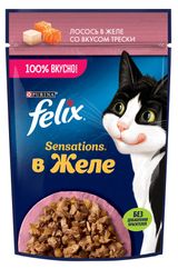 Изображение товара Корм влажный для кошек Felix лосось в желе со вкусом трески, 75 г