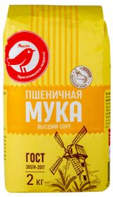 Изображение товара Мука пшеничная АШАН Красная птица высшего сорта, 2 кг