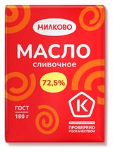 Изображение товара Масло сладкосливочное «Милково» Крестьянское несоленое 72,5% БЗМЖ, 180 г