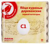 Изображение товара Яйца куриные АШАН Красная птица деревенские С1 белое лоток, 30 шт