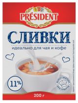 Изображение товара Сливки стерилизованные President для чая и кофе нормализованные 11% БЗМЖ, 200 г