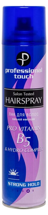 Изображение товара Лак для волос  в аэрозольной Professional Touch Pro vitamin B5 & Hydro Complex сильная фиксация, 265 мл