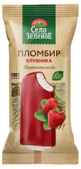 Изображение товара Мороженое пломбир «Село Зеленое» с клубникой в фруктовой глазури БЗМЖ, 70 г