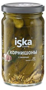 Изображение товара Корнишоны iska маринованные с зеленью, 350 г