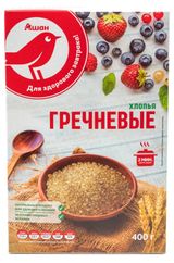 Изображение товара Хлопья гречневые АШАН Красная птица быстрого приготовления, 400 г