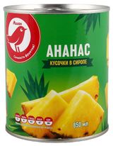 Изображение товара Ананасы консервированные АШАН Красная птица кусочки в сиропе Таиланд, 850 мл
