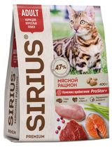 Изображение товара Корм сухой для кошек SIRIUS Premium мясной рацион, 400 г