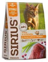 Изображение товара Сухой корм для стерилизованных кошек SIRIUS утка с клюквой, 1,5 кг