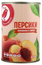 Изображение товара Персики консервированные АШАН Красная птица половинки в сиропе Китай, 425 мл