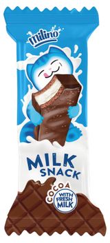 Изображение товара Пирожное бисквитное Milino Milk Snack Cocoa какао и кремом с цельным молоком глазированное Австрия охлажденное, 30 г