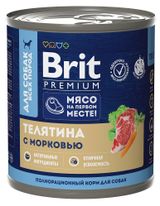 Изображение товара Корм консервированный для собак Brit телятина с морковью, 750 г