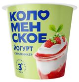 Изображение товара Йогурт «Коломенский» термостатный земляника 3% БЗМЖ, 130 г