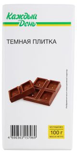 Изображение товара Плитка кондитерская «Каждый день» темная, 100 г