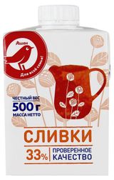 Изображение товара Сливки ультрапастеризованные стерилизованные питьевые АШАН Красная птица нормализованные 33% БЗМЖ, 500 г