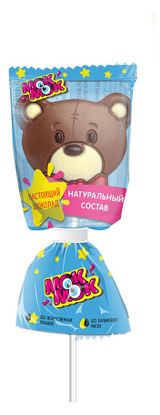 Изображение товара Шоколадная фигурка «Мок-Мок» Мишка с клубничным печеньем на палочке, 24 г