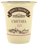 Изображение товара Сметана «Брест-Литовск» 15% БЗМЖ Беларусь, 300 г