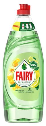 Изображение товара Средство для мытья посуды Fairy Pure&Clean Бергамот и имбирь, 650 мл