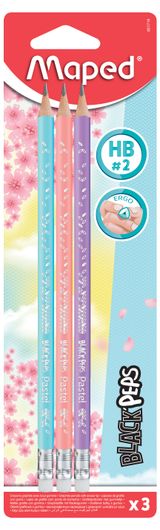 Изображение товара Набор карандашей чернографитных Maped Black peps pastel с ластиком HB, 3 шт