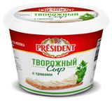 Изображение товара Сыр творожный President с травами БЗМЖ, 140 г