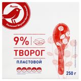 Изображение товара Творог пластовой АШАН Красная птица брикет 9% БЗМЖ, 250 г
