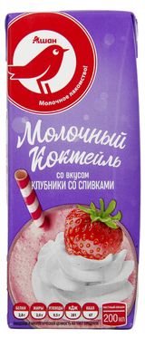 Изображение товара Коктейль молочный АШАН Красная птица с клубникой стерилизованный 2% БЗМЖ, 200 мл