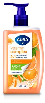 Изображение товара Мыло жидкое Aura Vitamin Complex 2в1 для рук и тела Апельсин и витамины, 500 мл