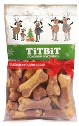 Изображение товара Лакомство для собак TITBIT Печенье косточки двухцветные, 130 г