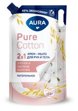 Изображение товара Крем-мыло Aura Pure Cotton 2в1 для рук и тела Хлопок и овсяное молочко, 850 мл
