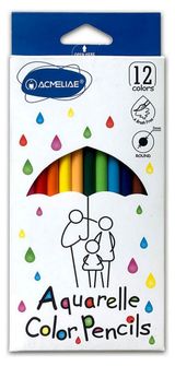 Изображение товара Набор акварельных цветных карандашей ACMELIAE, 12 цветов + кисточка
