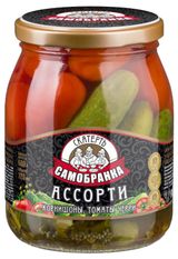 Изображение товара Ассорти овощное «Скатерть-Самобранка» из корнишонов и томатов черри, 720 мл