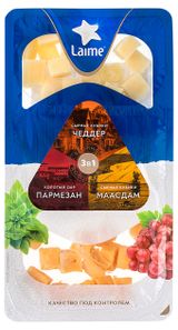 Изображение товара Сырное ассорти Laime Пармезан колотый Маасдам Чеддер БЗМЖ набор 3 в 1, 120 г