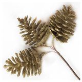 Изображение товара Набор-букет шишек «Азалия Декор» с блестками на вставках из 3 шт D6xL13см золотой для цветов и подарков, 1 шт